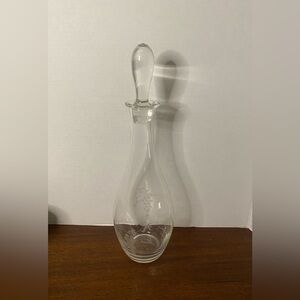 Vintage, mid century Clear Glass Decanter with Stopper, etched grapes.